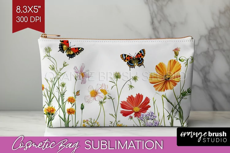 Wildflowers Cosmetic Bag - Spring Flowers Makeup Bag PNG