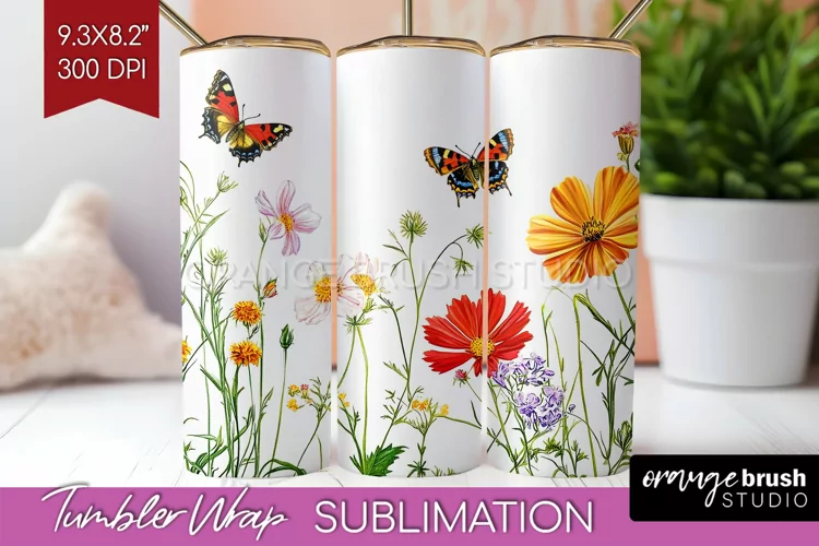 Wildflowers Tumbler Wrap - Spring Flowers Tumbler PNG