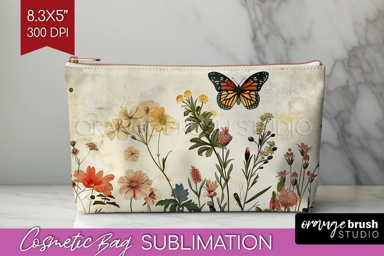Wildflowers Cosmetic Bag - Spring Flowers Makeup Bag PNG example image 1