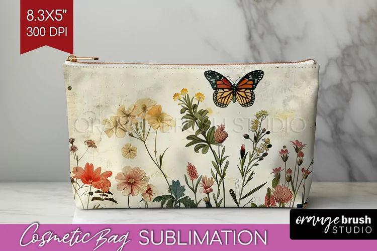 Wildflowers Cosmetic Bag - Spring Flowers Makeup Bag PNG