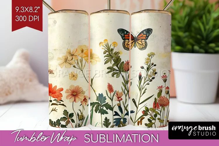 Wildflowers Tumbler Wrap - Spring Flowers Tumbler PNG
