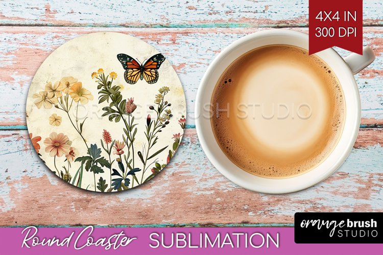Wildflowers Round Coaster - Spring Flowers Coaster PNG