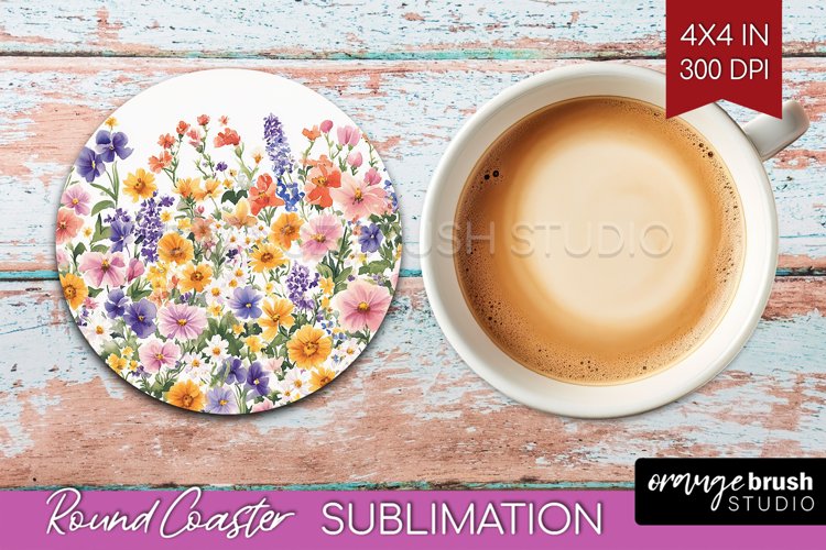 Wildflowers Round Coaster - Spring Flowers Coaster PNG