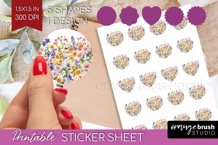 Wildflowers Round Sticker - Spring Flowers Printable Sticker