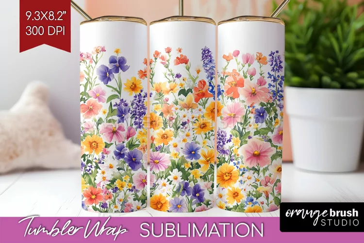 Wildflowers Tumbler Wrap - Spring Flowers Tumbler PNG