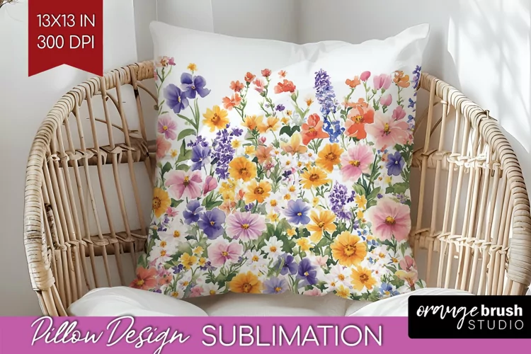 Wildflowers Pillow Sublimation - Spring Flowers Pillow Cover
