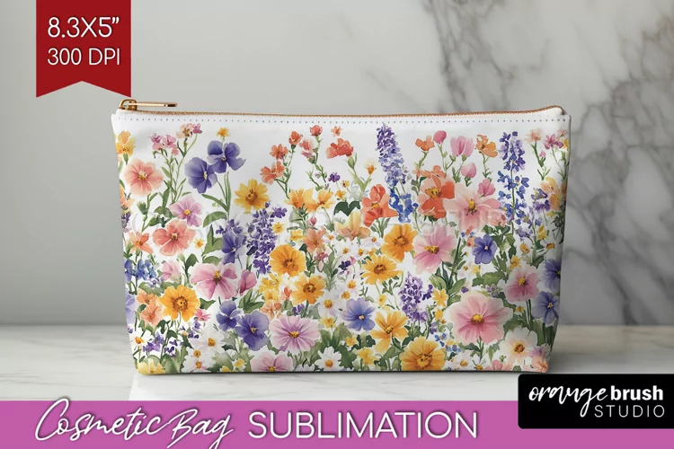 Wildflowers Cosmetic Bag - Spring Flowers Makeup Bag PNG