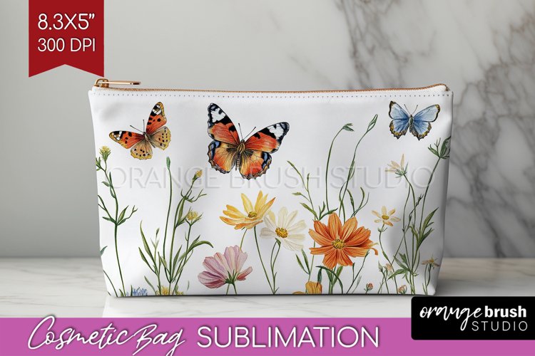Wildflowers Cosmetic Bag - Spring Flowers Makeup Bag PNG example image 1
