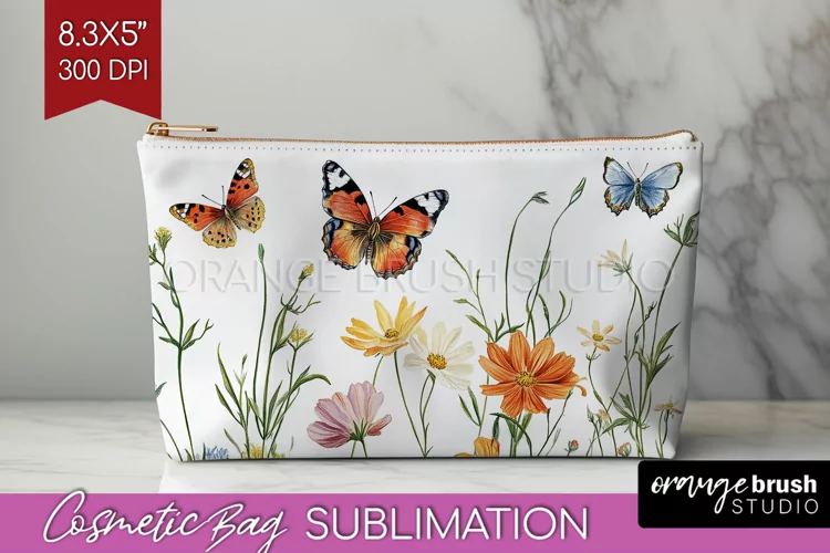 Wildflowers Cosmetic Bag - Spring Flowers Makeup Bag PNG