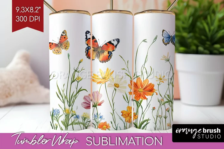 Wildflowers Tumbler Wrap - Spring Flowers Tumbler PNG
