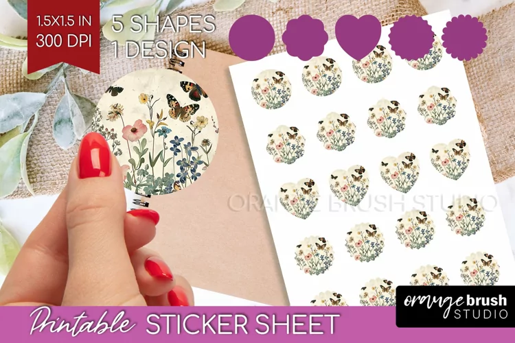 Wildflowers Round Sticker - Spring Flowers Printable Sticker