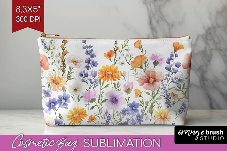 Wildflowers Cosmetic Bag - Spring Flowers Makeup Bag PNG