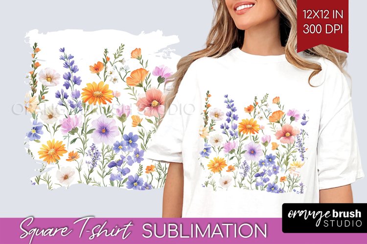 Wildflowers Square Tshirt Background - Spring Flowers PNG