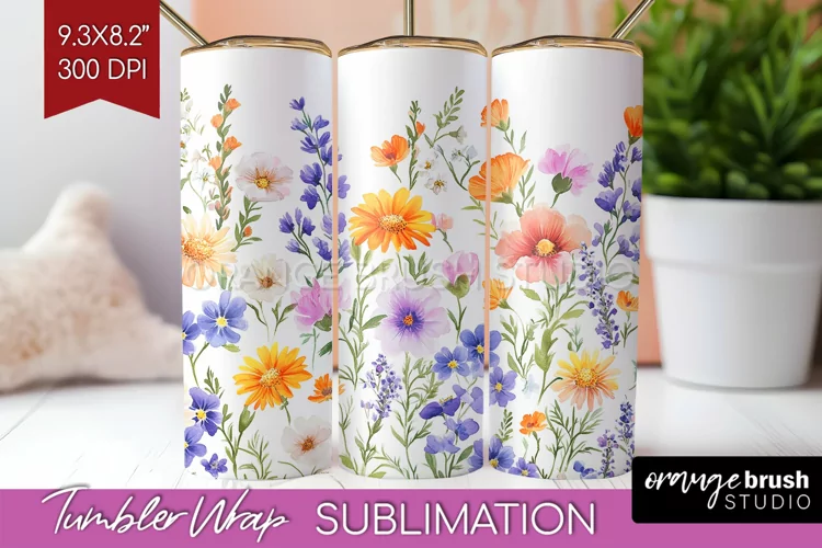 Wildflowers Tumbler Wrap - Spring Flowers Tumbler PNG