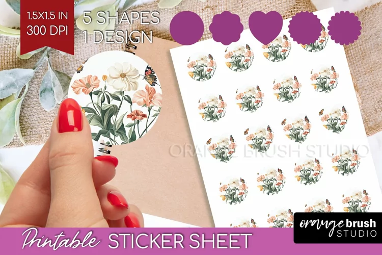 Wildflowers Round Sticker - Spring Flowers Printable Sticker
