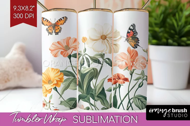 Wildflowers Tumbler Wrap - Spring Flowers Tumbler PNG