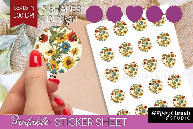 Wildflowers Round Sticker - Spring Flowers Printable Sticker