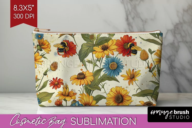 Wildflowers Cosmetic Bag - Spring Flowers Makeup Bag PNG