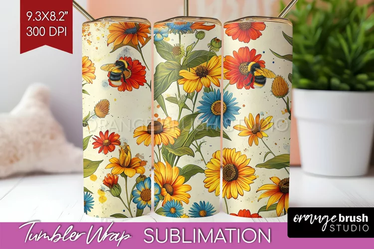 Wildflowers Tumbler Wrap - Spring Flowers Tumbler PNG