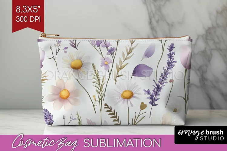 Wildflowers Cosmetic Bag - Spring Flowers Makeup Bag PNG