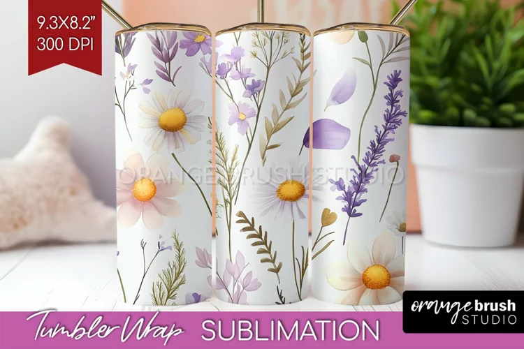 Wildflowers Tumbler Wrap - Spring Flowers Tumbler PNG