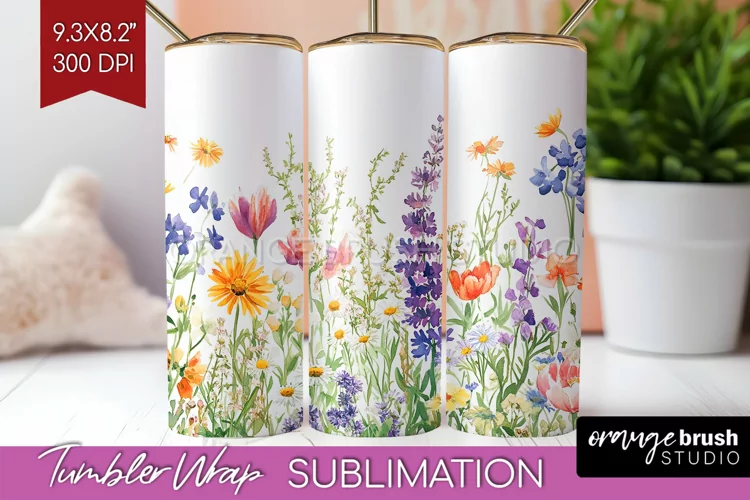 Wildflowers Tumbler Wrap - Spring Flowers Tumbler PNG