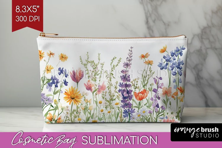 Wildflowers Cosmetic Bag - Spring Flowers Makeup Bag PNG