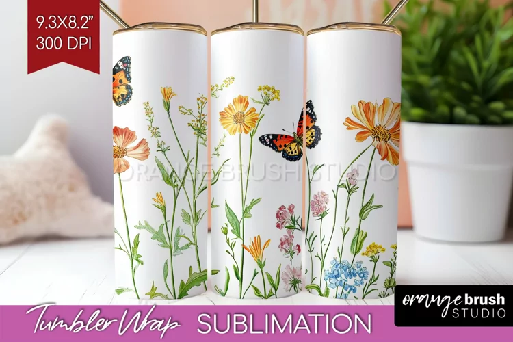 Wildflowers Tumbler Wrap - Spring Flowers Tumbler PNG
