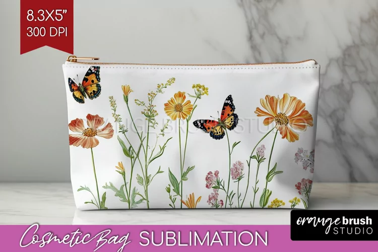 Wildflowers Cosmetic Bag - Spring Flowers Makeup Bag PNG