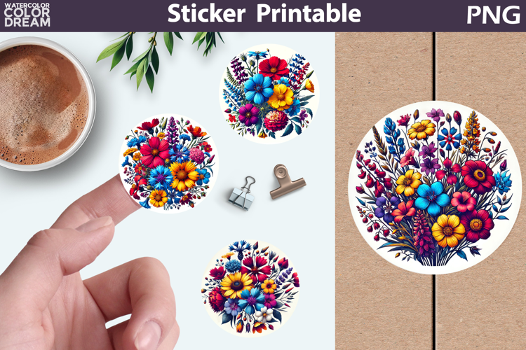 Wildflowers Sticker Printable | Floral Round Sticker