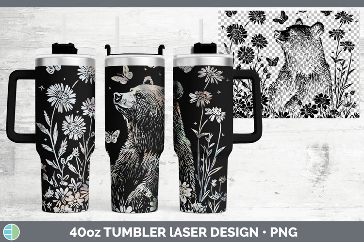 Wildflowers Black Bear Laser 40oz Tumbler Design
