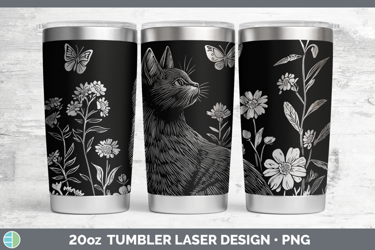 Wildflowers Black Cat Laser 20oz Tumbler Design
