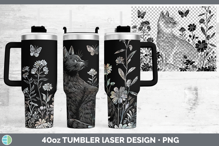 Wildflowers Black Cat Laser 40oz Tumbler Design