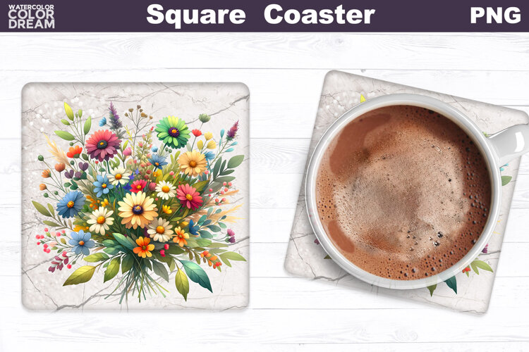 Wildflowers Square Coaster | Flowers Square Coaster example image 1