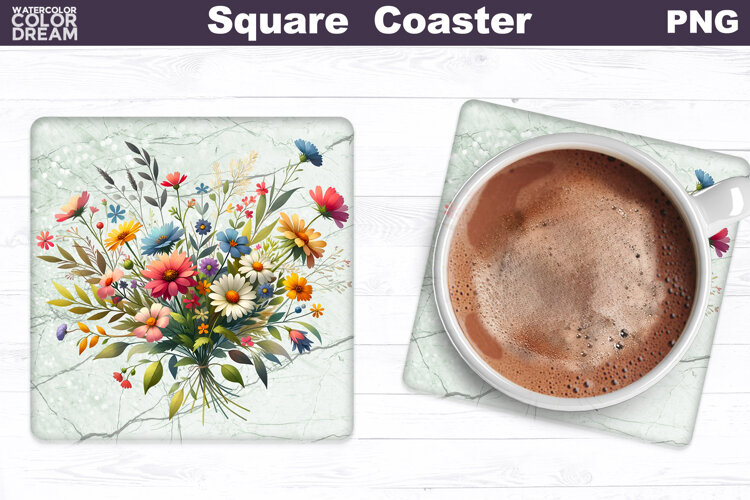 Wildflowers Square Coaster | Flowers Square Coaster example image 1
