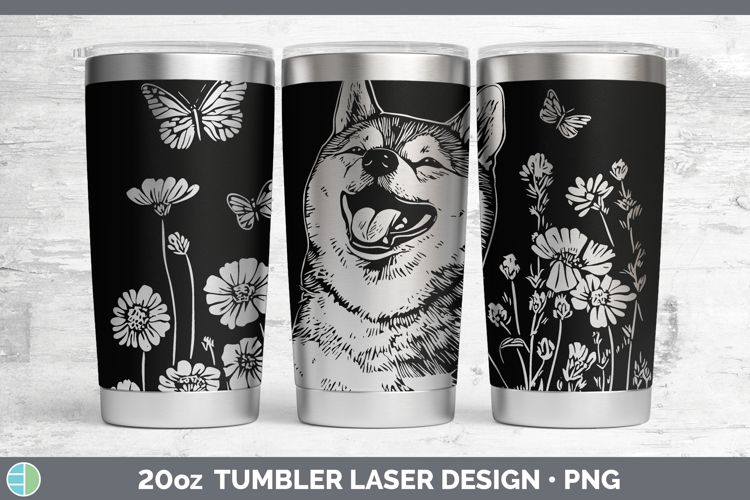 Wildflowers Dogs Shiba Inu Laser 20oz Tumbler Design
