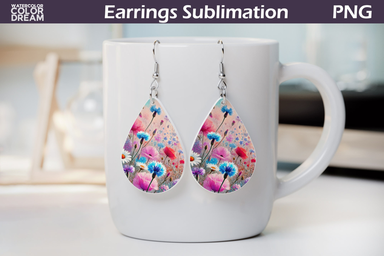 Wildflowers Teardrop Earrings | Daisy Cornflower Earrings