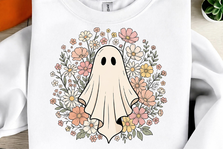 Wildflowers Ghost Halloween PNG