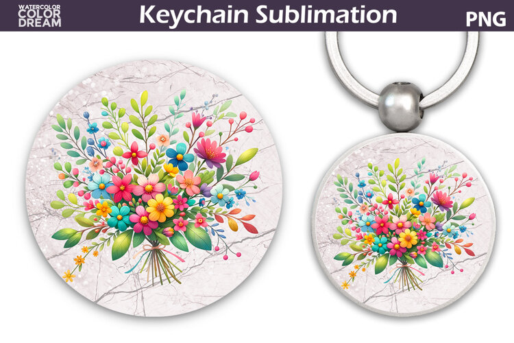 Wildflowers Round Keychain | Summer Floral Key Keychain example image 1