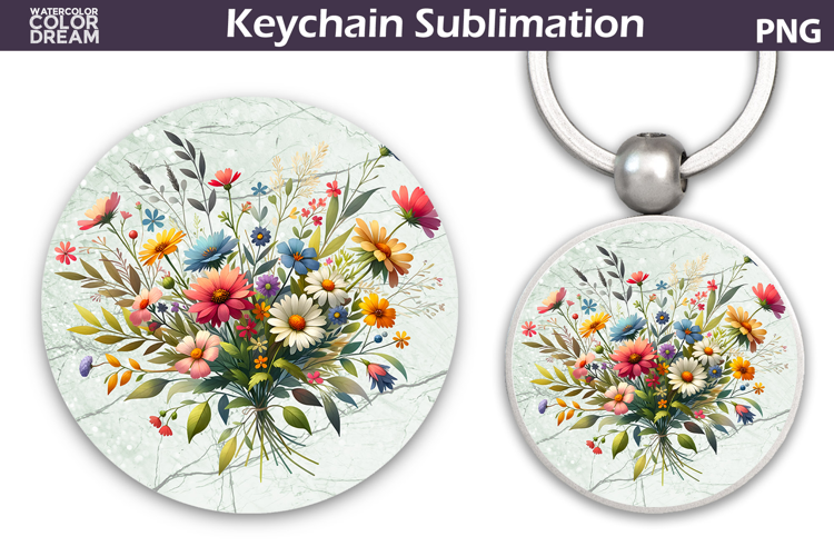 Wildflowers Round Keychain | Summer Floral Key Keychain