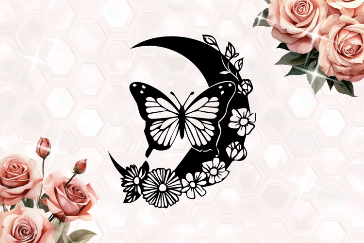 Wildflowers Moon Butterfly SVG