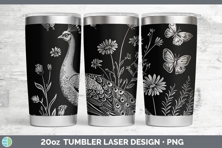 Wildflowers Peacock Laser 20oz Tumbler Design