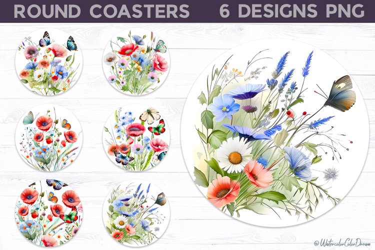 Wildflowers Coaster | Poppies Round Coaster example image 1