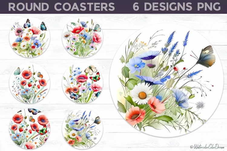 Wildflowers Coaster | Poppies Round Coaster