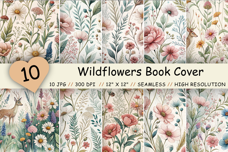 Wildflowers Seamless Book Cover Background, Floral Pattern