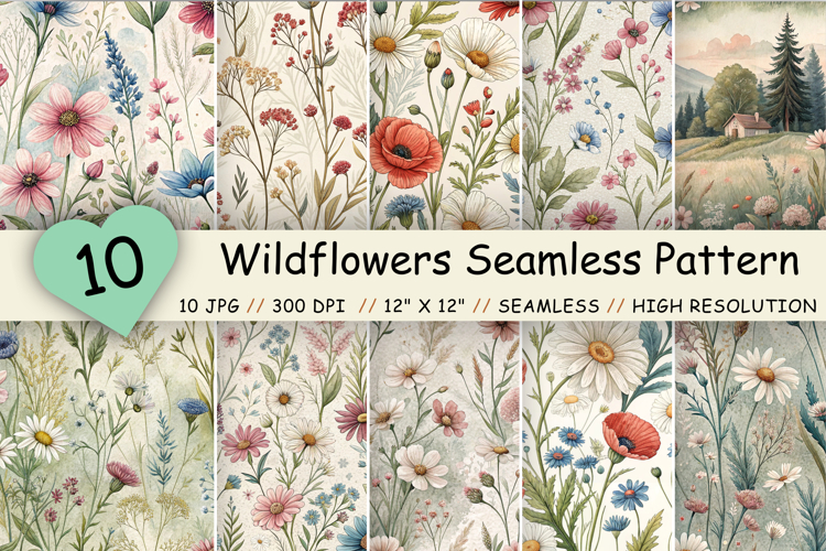 Wildflowers Seamless Pattern, Cottagecore Floral Pattern