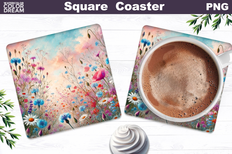 Wildflowers Square Coaster | Summer Floral Sublimation