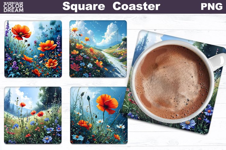 Wildflowers Square Coaster | Summer Floral Square Coaster example image 1