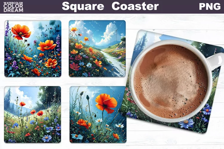 Wildflowers Square Coaster | Summer Floral Square Coaster