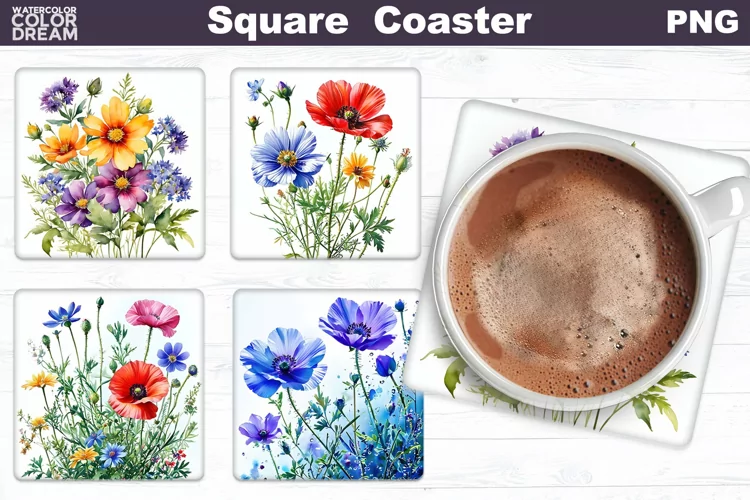 Wildflowers Square Coaster | Summer Floral Square Coaster